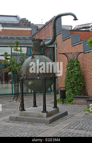 AHUS, SOUTH SWEDEN - JUNE 28, 2014: Exterior decor by entrance of factory producing the world famous vodka 'Absolut' on June 28, Stock Photo