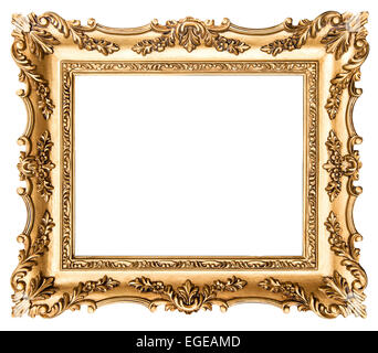 Vintage golden picture frame isolated on white background. Antique style object Stock Photo