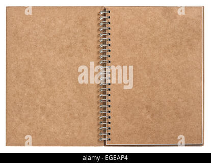 open notebook with ring binder isolated on white background. recycled craft paper Stock Photo