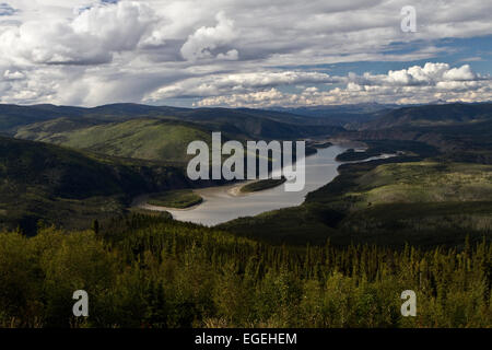 Yukon River from the Midnight Dome Lookout, Dawson City, Canada Stock Photo