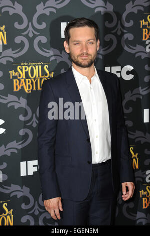 LOS ANGELES, CA - JANUARY 7, 2014: Tobey Maguire at the premiere of his TV series 'The Spoils of Babylon' at the Directors Guild of America Theatre. Stock Photo