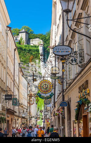 Getreidegasse street, historic centre, city of Salzburg, Salzburg State, Austria Stock Photo