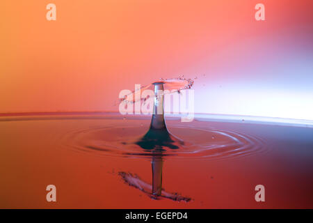 Two water drops colliding and forming a columnar structure Stock Photo