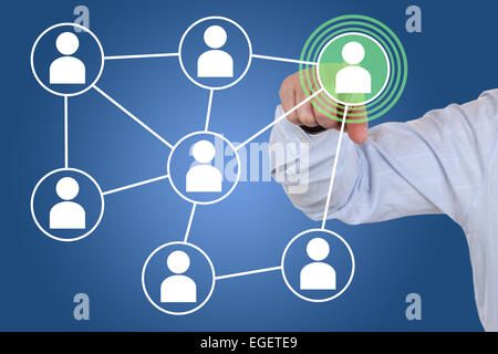 Businessman pressing social media network internet icon business concept Stock Photo