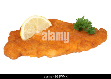 Schnitzel chop cutlet with lemon and parsley isolated on a white background Stock Photo