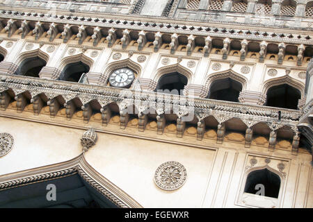 Architecture details of Heritage monument built in year 1591 CE and land mark of Hyderabad Charminar,Ap,India Stock Photo