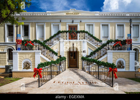 The Legislature of the Virgin Islands decorated for Christmas in Charlotte Amalie, St. Thomas, US Virgin Islands, Caribbean. Stock Photo