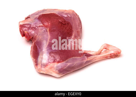 Haunch or leg or raw venison meat isolated on a white studio background. Stock Photo