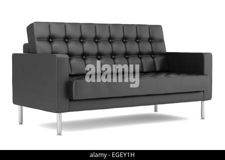 modern black leather sofa isolated on white background Stock Photo