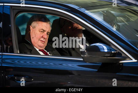 Kvasiny, Czech Republic. 20th Feb, 2015. Czech President Milos Zeman sits in third generation of Skoda Superb during his visit in Skoda Auto factory in Kvasiny, Czech Republic, on Friday, February 20, 2015. © David Tanecek/CTK Photo/Alamy Live News Stock Photo