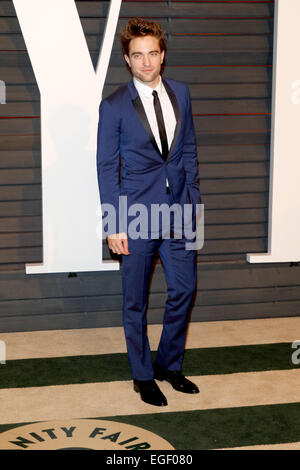 Actor Robert Pattinson attends the Vanity Fair Oscar Party at Wallis Annenberg Center for the Performing Arts in Beverly Hills, Los Angeles, USA, on 22 February 2015. Photo: Hubert Boesl /dpa - NO WIRE SERVICE - Stock Photo