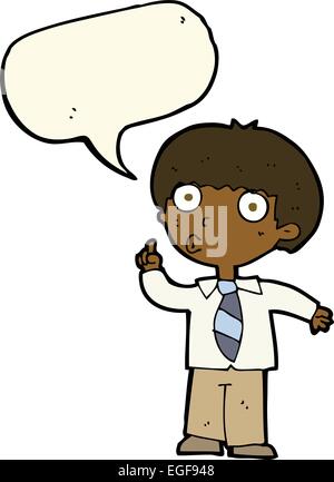 cartoon school boy with question with speech bubble Stock Vector