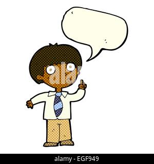 cartoon school boy with question with speech bubble Stock Vector