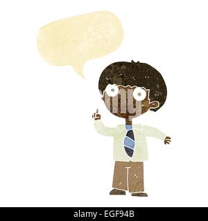 cartoon school boy with question with speech bubble Stock Vector