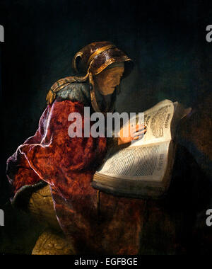 An Old Woman Reading, Probably the Prophetess Hannah 1731 Netherlands Rembrandt Harmenszoon van Rijn Dutch 1606–1669  Dutch Holland Stock Photo