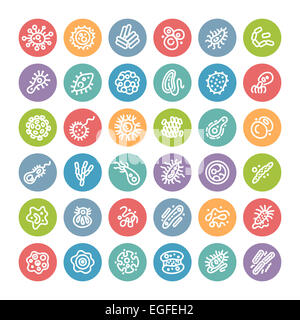 Set of Flat Round Icons with Bacteria and Germs Stock Photo