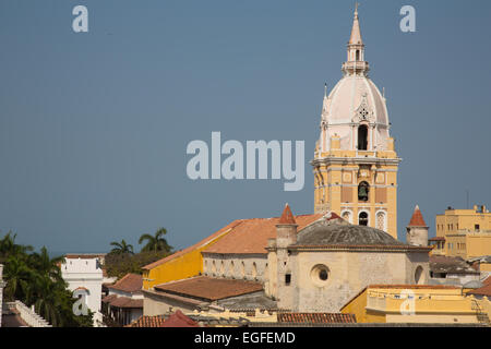 A view of the Cartagena Cathedral from the rooftop of a nearby hotel. Stock Photo