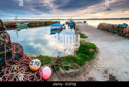 Beadnel harbour at sunset Stock Photo