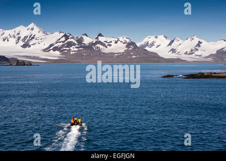 South Atlantic, South Georgia, Antarctic cruise boat zodiac in Bay of Isles Stock Photo