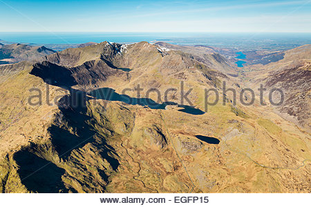 aerial photograph of Llyn Llydaw, and Snowdon summit. Stock Photo