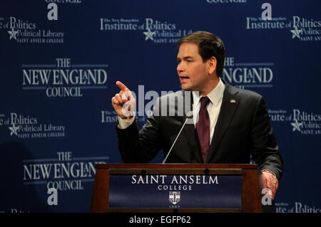 Manchester, New Hampshire, USA. 24th February, 2015. U.S. Sen. Marco Rubio speaks at the NH Institute of Politics in Manchester, NH, USA, 24 February, 2015 Credit:  Andrew Cline/Alamy Live News Stock Photo