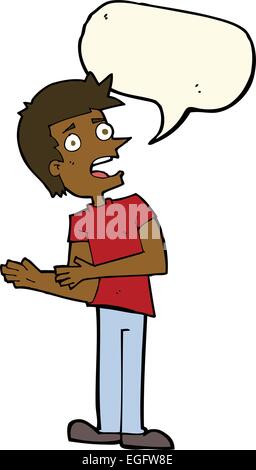 cartoon man making excuses with speech bubble Stock Vector