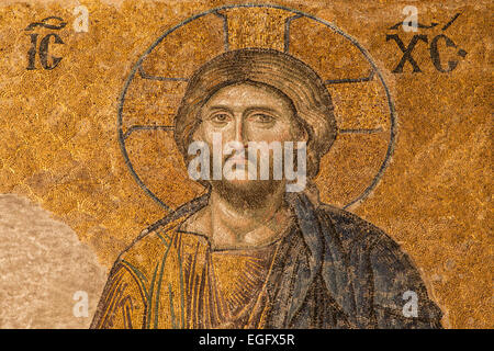 Jesus Christ in the Deesis mosaic of Hagia Sophia, Istanbul, Turkey. Stock Photo