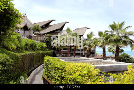 Beautiful home on the coast of the tropical jungle Stock Photo