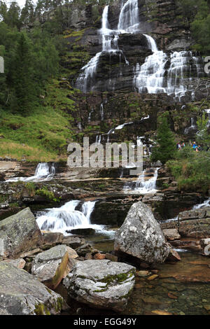 Tvindefossen waterfall; also called Trollafossen, near Voss town, Hordaland region, Western Norway, Scandinavia, Europe. Stock Photo