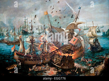 The Explosion of the Spanish Flagship during the Battle of Gibraltar 1621 Cornelis Claesz van Wieringen Dutch Netherlands Stock Photo