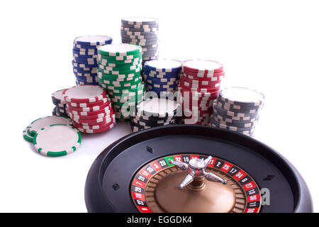 Roulette with chips isolated on white Stock Photo