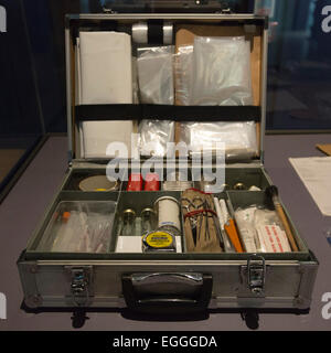 London, UK. 24 February 2015. A 1972 Scene of Crime Officer s Equipment Case. Press preview of the exhibition 'Forensics: The anatomy of crime' at the Wellcome Collection in London. The exhibition is open free to the public from 26 February to 21 June 2015 and explores the history, science and art of forensic medicine. Stock Photo