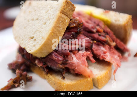 A smoked meat Sandwhich from Schwartz's deli located on St. Laurent in Montreal, Que., April 27, 2012. Stock Photo