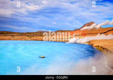 Geothermal power station and hot water lagoon in Iceland Stock Photo