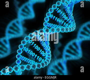 DNA molecules with binary code, 3d render Stock Photo