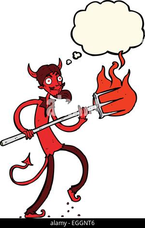 cartoon devil with pitchfork with thought bubble Stock Vector