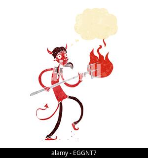 cartoon devil with pitchfork with thought bubble Stock Vector