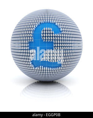 British pound sterling icon on globe formed by dollar sign, 3d render Stock Photo