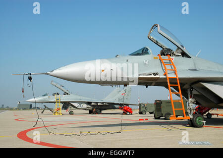 MiG-29 Fulcrum from the Hungarian Air Force parked on the Cervia Air Base, Italy during exercise Unit Exchange 2006. Stock Photo