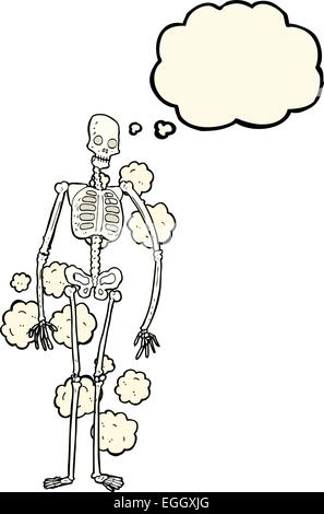 cartoon dusty old skeleton with thought bubble Stock Vector