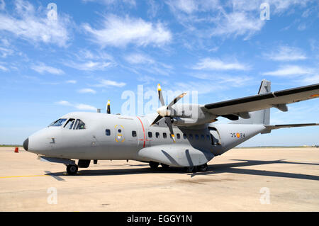 CN-235 transport aircraft of the Spanish Air Force taken on the airbase at Moron, Spain. Stock Photo