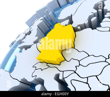 Globe with extruded continents, close-up on Germany Stock Photo