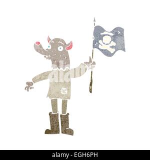 cartoon wolf man waving pirate flag Stock Vector