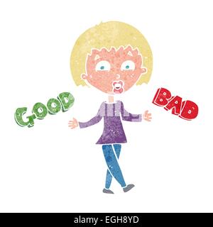 cartoon woman weighing up good and bad options Stock Vector