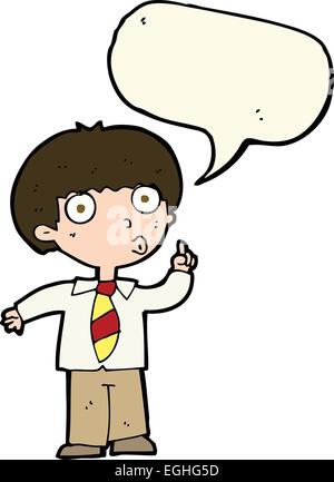 cartoon school boy with question with speech bubble Stock Vector