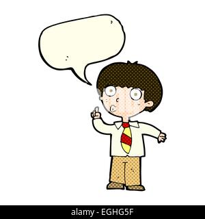 cartoon school boy with question with speech bubble Stock Vector