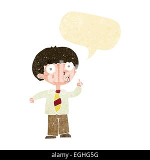 cartoon school boy with question with speech bubble Stock Vector