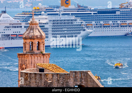 Cruise ships docked near the old part of Dubrovnik, Crotia Stock Photo