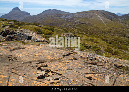 Mt Anne, the highest peak in south west Tasmania, viewed from Mt Eliza Stock Photo