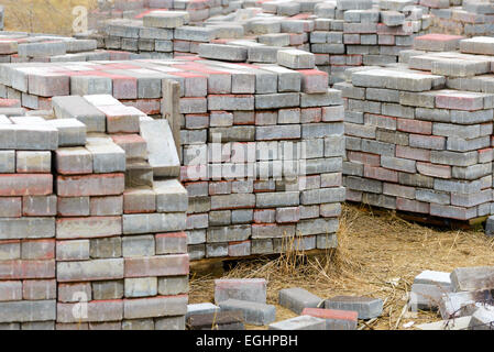 Stack of calcium silicate bricks on a construction site Stock Photo